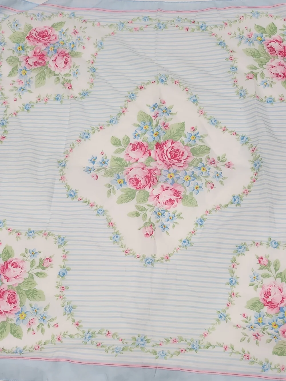 Vintage Floral Rose Print Women's Scarf - Pink & Blue  Size 34x34